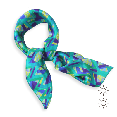 SCARF SILK SATIN PRINTED LOSANGE BLUE