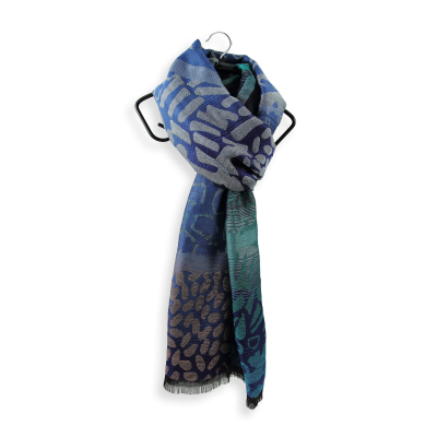 STOLE MERINO WOOL COTTON SILK VARANASI BLUE