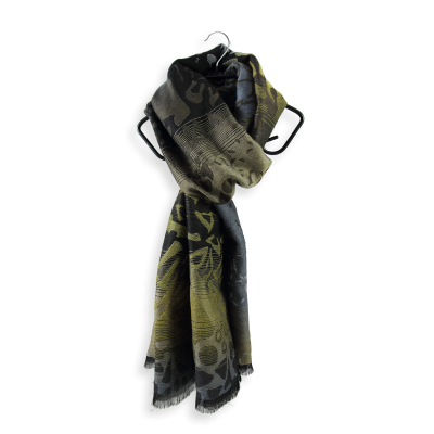 STOLE MERINO WOOL COTTON SILK VARANASI GREY YELLOW