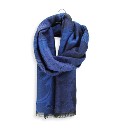 STRONG BLUE COLORED LARGE MERINO WOOL COTTON RAYON AND SILK BLEND STOLE - SENTIMENT