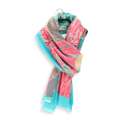 TROPICAL JUNGLE - TURQUOISE COTTON PRINTED STOLE