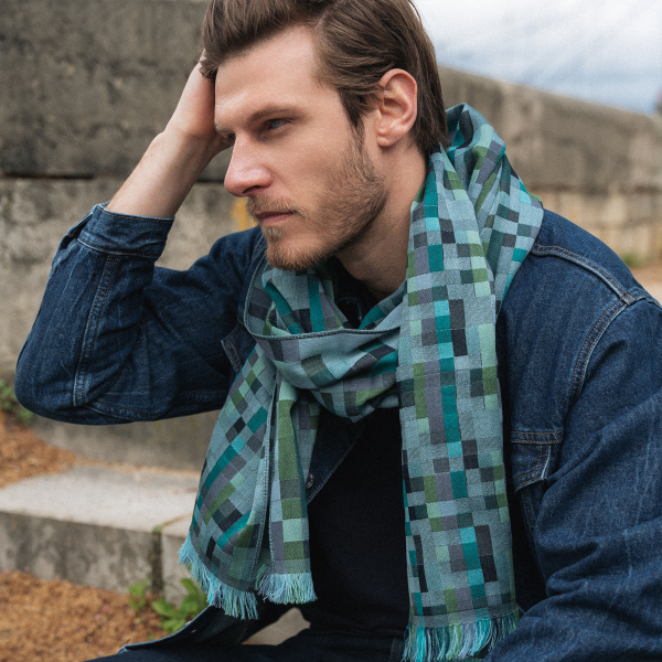 Blue sky-men’s-wool-cotton-silk-scarf-Recital