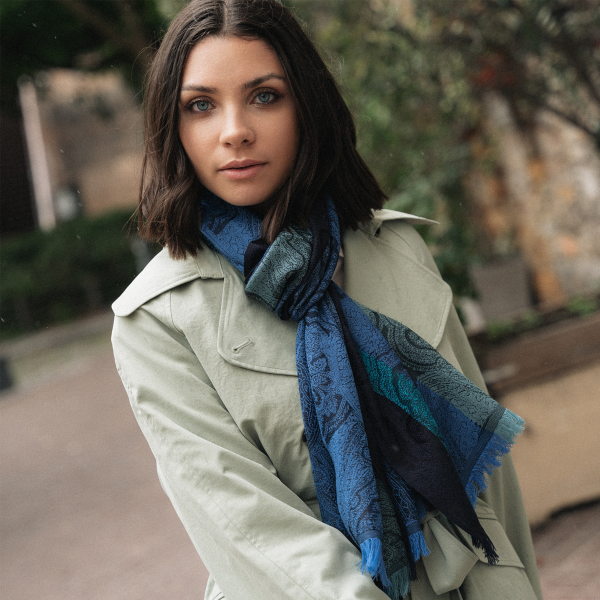 Blue-silk-wool-women's-scarf-Victoria