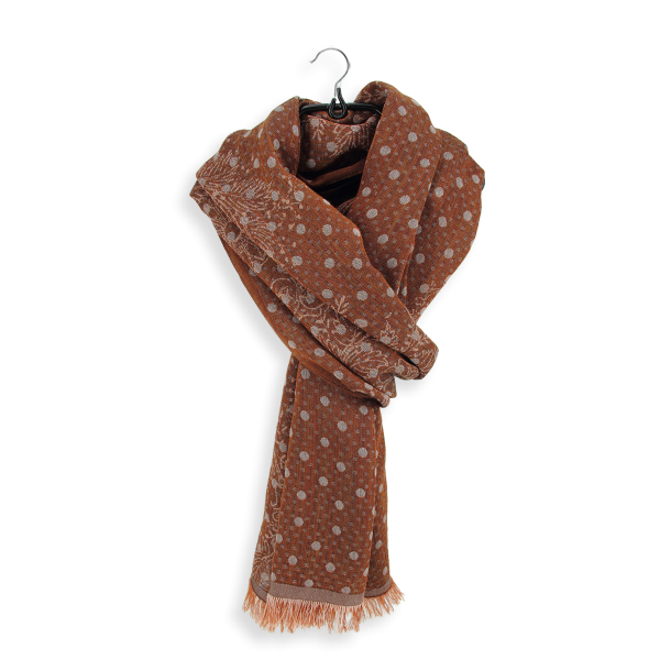 Brown-wool-cotton-silk-women’s-scarf-Dentelle