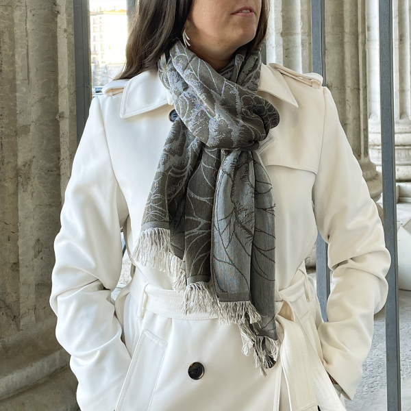 Scarf-woman-cashmere-cotton-silk-beige-brown-Ronsard