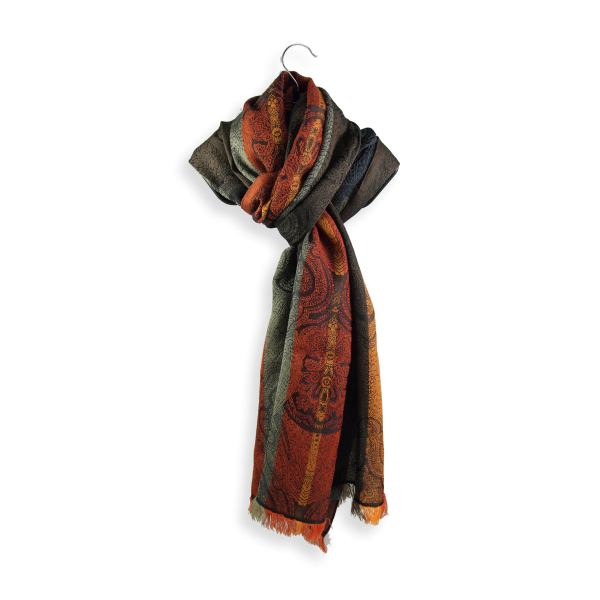 Rust-brown-silk-wool-women's-scarf-Victoria