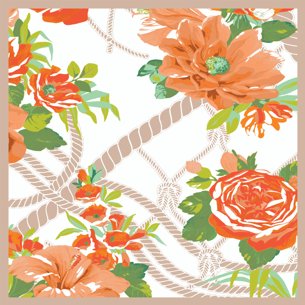 Carré-beige-soie-bio-imprimé-Marin