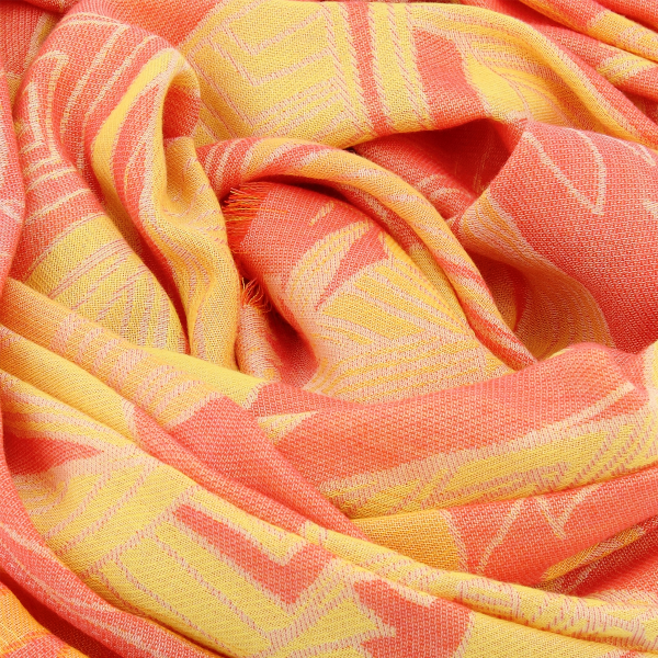 Etole-femme-coton-lin-orange-jaune-fleurs tropicales