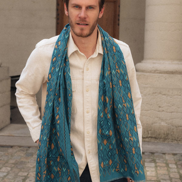 Chèche-homme-coton-bleu-turquoise-Losange