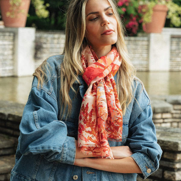 Women's-silk-cotton-coral-scarf-printed-Flowers