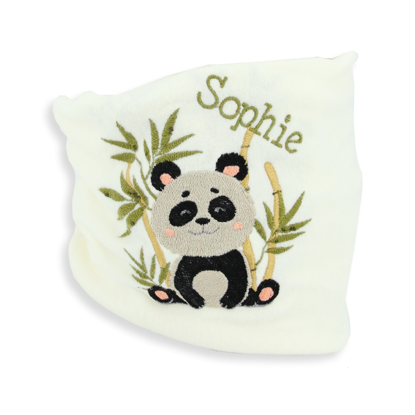 Off white-organic-cotton-panda-embroidered-children’s-scarf