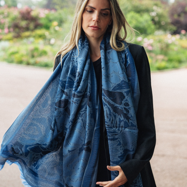 Denim blue-cotton-silk-wool-women’s-stole-Juliette