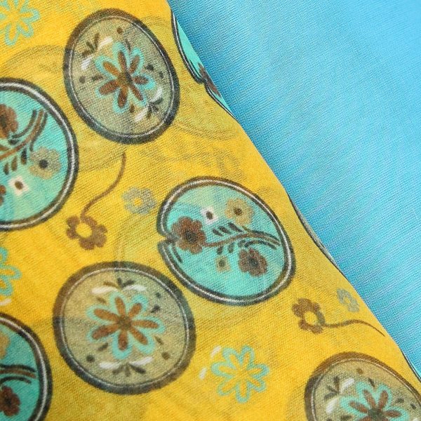 duo-de-soie-femme-echarpe-imprimé-fleur-medaillon-jaune-foulard-bleu-turquoise