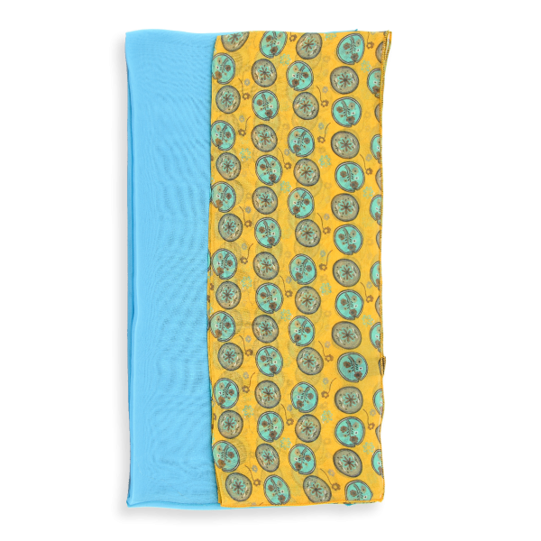 duo-de-soie-femme-echarpe-imprimé-fleur-medaillon-jaune-foulard-bleu-turquoise