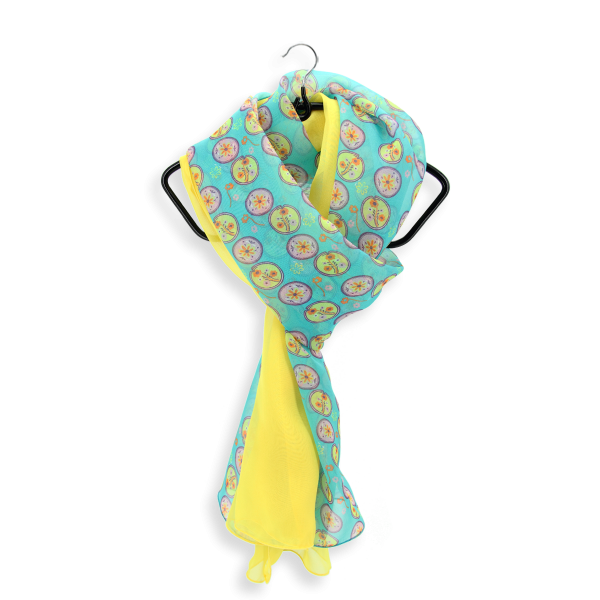 duo-de-soie-femme-echarpe-imprimé-fleur-medaillon-turquoise-foulard-soleil