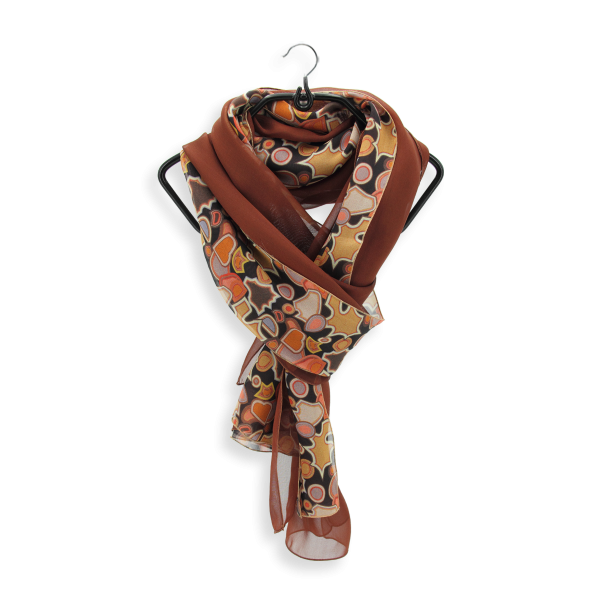 Duo-soie-foulard-femme-uni-marron-imprimé-ocre-Puzzle