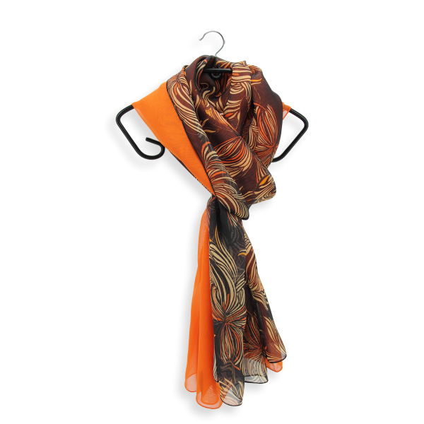 Duo-foulard-femme-soie-imprimé-uni-orange-Vision