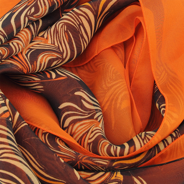 Duo-foulard-femme-soie-imprimé-uni-orange-Vision