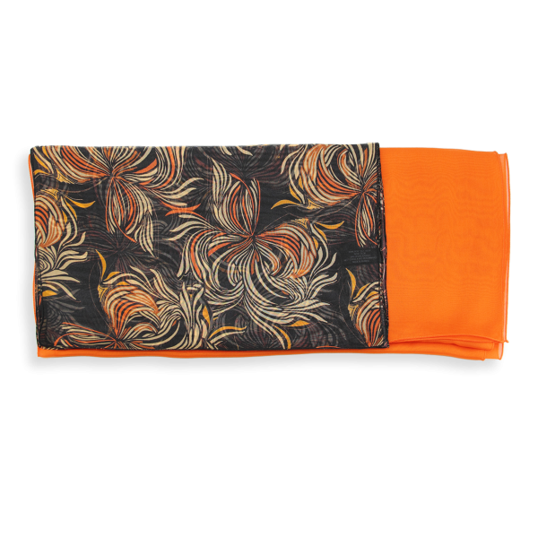 Duo-foulard-femme-soie-imprimé-uni-orange-Vision