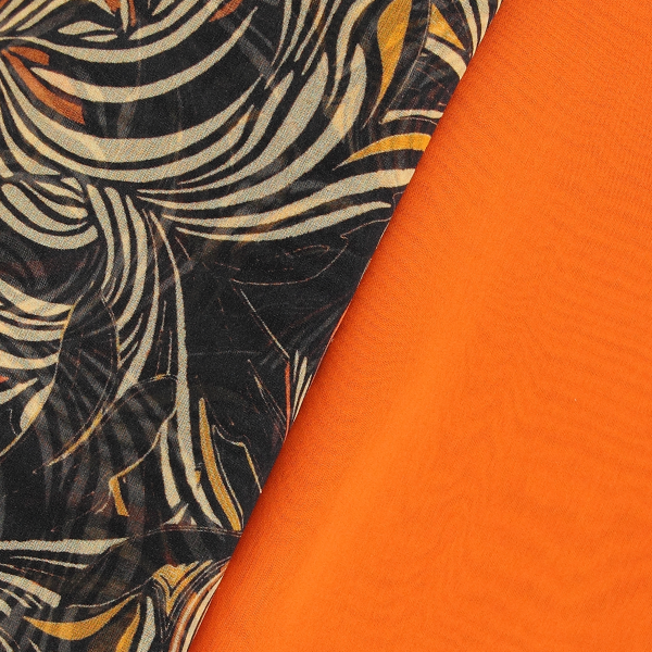 Duo-foulard-femme-soie-imprimé-uni-orange-Vision