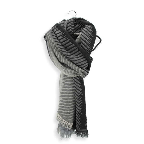 Echarpe-homme-cachemire-laine mérinos-soie-gris-noir-Classique