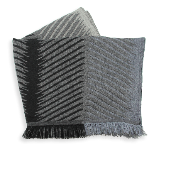 Echarpe-homme-cachemire-laine mérinos-soie-gris-noir-Classique