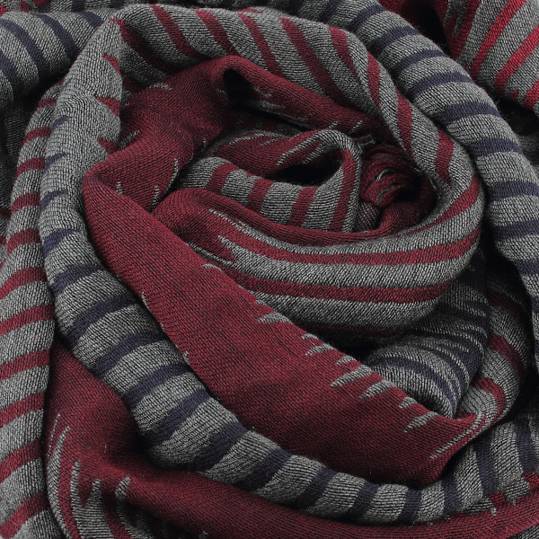 Echarpe-homme-cachemire-laine mérinos-soie-gris-rouge-Classique
