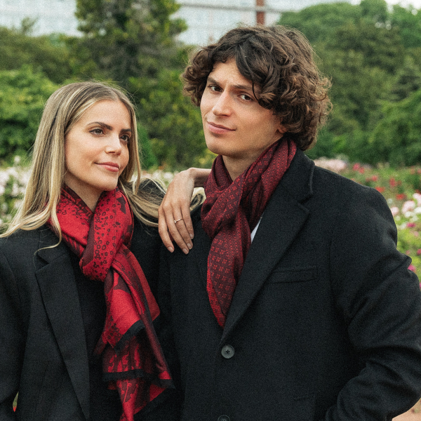 Echarpe-homme-cachemire-soie-coton-rouge-Losange