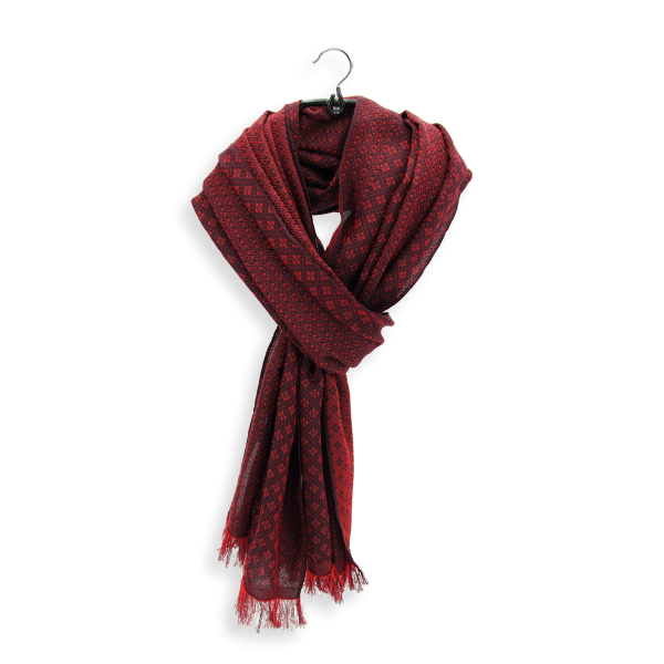 Echarpe-homme-cachemire-soie-coton-rouge-Losange