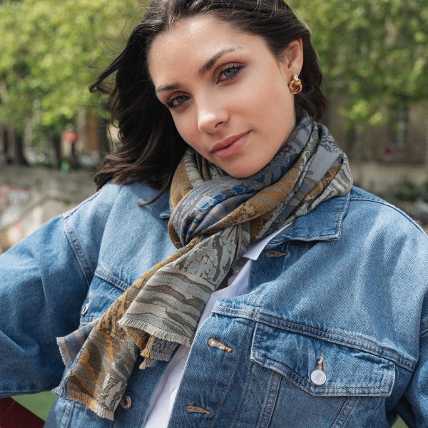 Echarpe-femme-coton-modal-beige-bleu-Cybèle