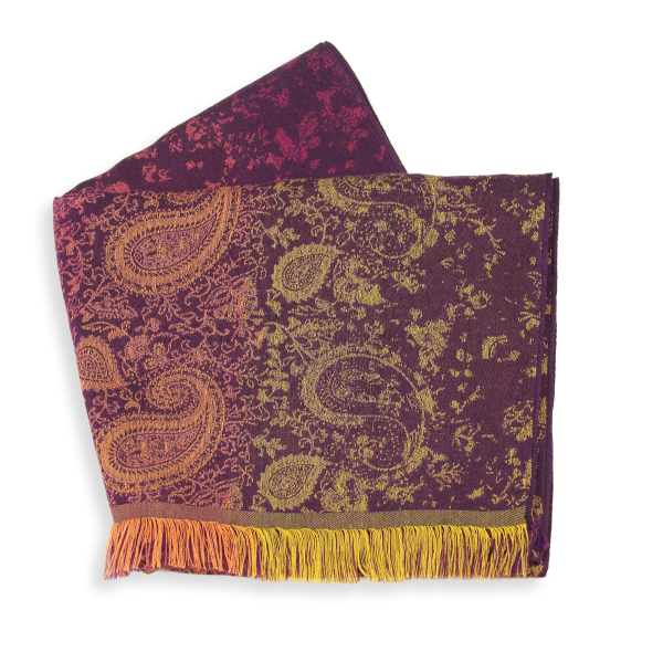 Echarpe-femme-coton-soie-prune-doré-Mumbai
