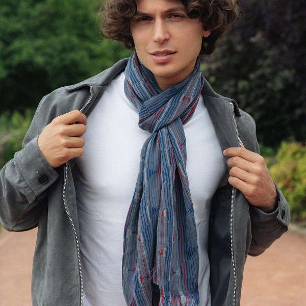 Echarpe-homme-coton-soie-bleu-jean-Chicago