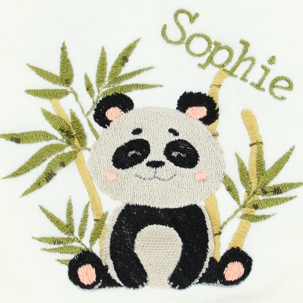 Echarpe-enfant-brodée-panda-coton-biologique-écru