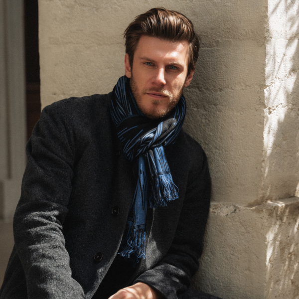 Echarpe-homme-laine-modal-bleu-noir-Néon