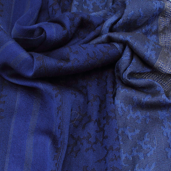 Echarpe-femme-bleu-royale-laine-soie-Arborescence-fabrique-en-France