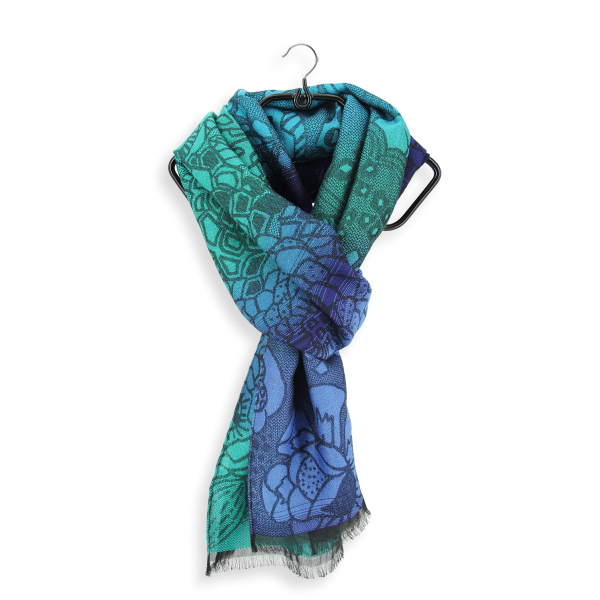 Echarpe-femme-laine mérinos-modal-bleu-vert-Style