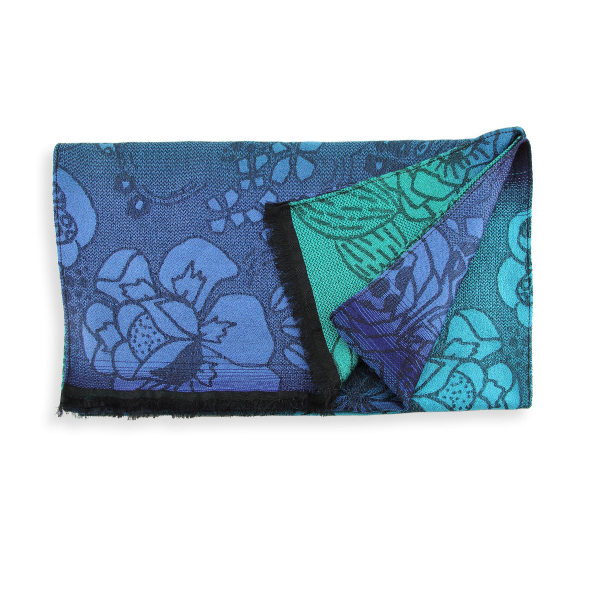 Echarpe-femme-laine mérinos-modal-bleu-vert-Style