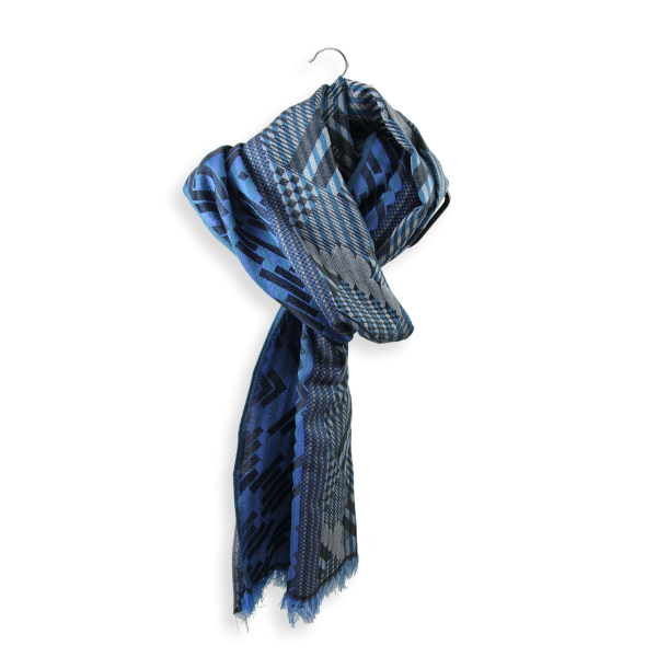 Echarpe-homme-geometrique-ride-laine-soie-bleu-jean