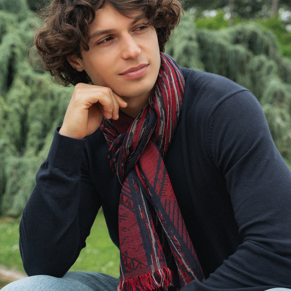 Echarpe-homme-laine-soie-coton-marine-rouge-sauvage