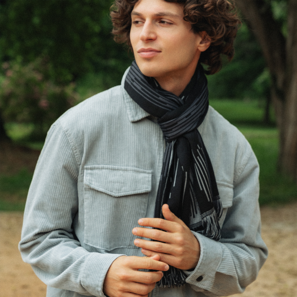 Echarpe-homme-laine mérinos-modal-noir-Neon