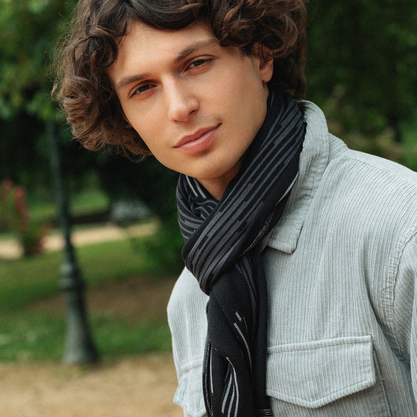 Echarpe-homme-laine mérinos-modal-noir-Neon