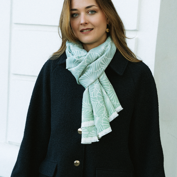 Echarpe-femme-laine-soie-vert quartz-Nénuphar