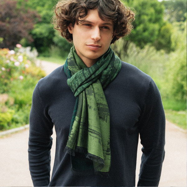 Echarpe-homme-verte-laine-Tole froissée