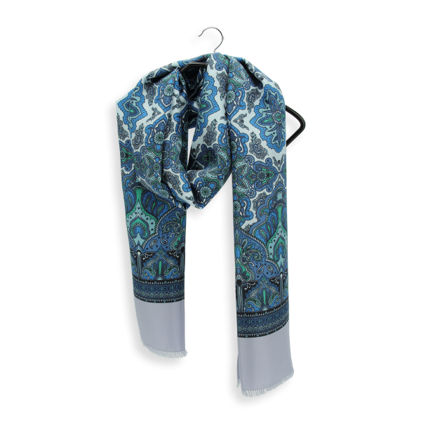 Echarpe-homme-100% soie GOTS-bleu-Elégant