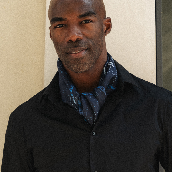 Echarpe-homme-100% soie bio-bleu-Ombre