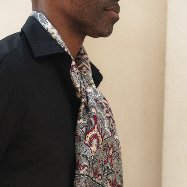 Echarpe-homme-100% soie GOTS-gris-Elégant