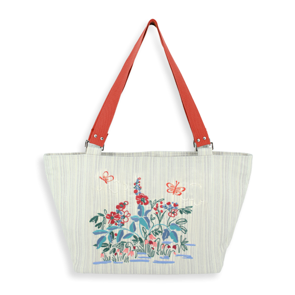women’s-embroidered-woven bag- fleurs des champs-silver
