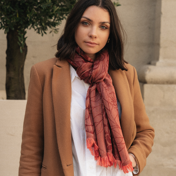 Etole-femme-cachemire-soie-coton-brun tabasco-Ronsard