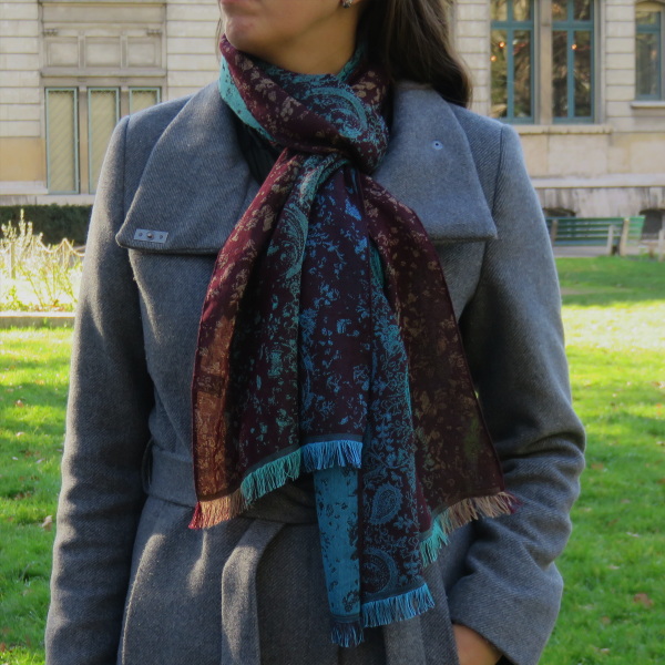 Etole-coton-soie-bordeaux-turquoise-Mumbai-1A
