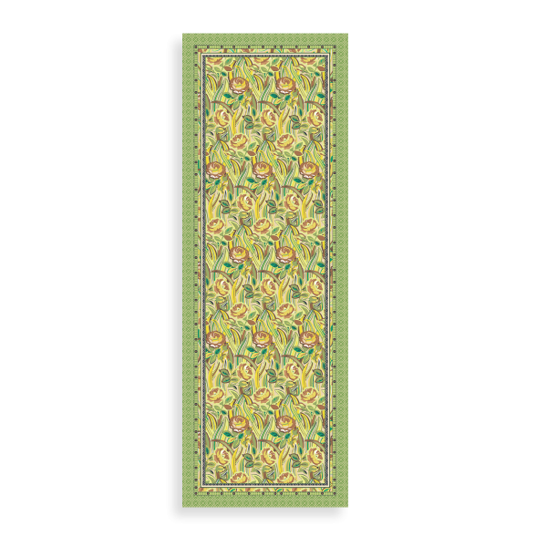 Etole-femme-imprimée-verte-jaune-coton-soie-Belle de nuit